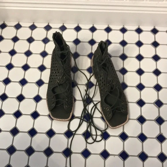 New Free People Lahaina Woven Heels Green 9 - Picture 7 of 16